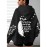 Women's Plus Size Soft Casual Hooded Sweatshirt with Artistic Back Print - Black & White & Bird Design, Kangaroo Pocket, Relaxed Fit, Machine Washable, All-Season Comfort, Ladies Sweatshirts, Decorative Text Design