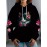 Plus Size - Women'S Plus Size Floral Cat Print Hoodie - Black Pullover Sweatshirt with Blue Eyes, Cozy Fall Winter Hooded Sweater for Everyday & Formal Outfits, Cute Cat Lover Gift, Casual Wear, Playful Design, Comfortable Fabric, Stylish Hooded Top, Fashion Enthusiasts, Cat Sqeatshirt, Curvy Sweatshirt For Women, Hoodie For Women Plus Size, Sweatshirt For Women, Pull For Women Plus Size, Pullover Women Large Size, Sweatshirt Women Large Size, Hoodie Women Large Size