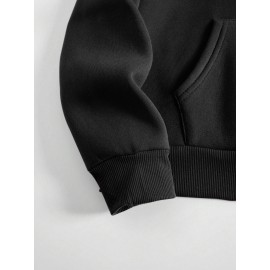 [Faithinspired Plus Size Hoodie] Faithinspired Plus Size Women's Elegant Casual Hooded Sweatshirt - Black Cross Print Long Sleeve Pullover, Cozy Fall & Winter Machine Washable Hoodie, Soft Fabric, Stylish, Durable Construction