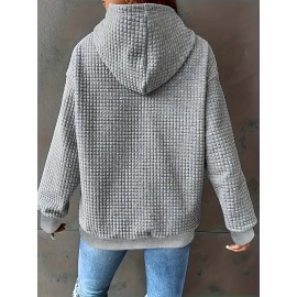 Plus Size, Women's Plus Size Hoodie - Grey Casual Pullover Sweatshirt with Gnome & Sunflower Graphic, Soft Fabric Hooded Sweater for Fall/Winter, Cozy Everyday Women's Clothing