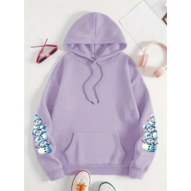 [Cozy Snowman Hoodie] Cozy Oversized Women's Mint Green Snowman & Snowflake Print Hoodie | Soft Casual Long Sleeve Pullover with Pockets, Machine Washable, Winter Accessories, Comfortable Clothing, Playful Graphic Design, Durable Fabric