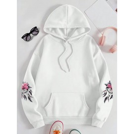 [Pink Oversized Hoodie] Soft Women's Oversized Hoodie | Floral Turtle Graphic Print Long Sleeve Pocket Sweatshirt, Pink All-Season Comfort Fit, Everyday Comfort Wear, Quality Casualwear