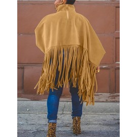 [Plus Size Tassel Top] Plus Size Women's Tassel Top - Vibrant Red Retro Chic Oversized High Neck Long Sleeve Blouse | Batwing Sleeves, Flowy Fabric, Stretchy Machine-Washable | Party & Banquet, Festive Outfit, Fall/Winter Fashion, Casual & Formal Events