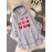 Plus Size, Women's Plus Size Oversized Valentine's Day Heart Print Hooded Sweatshirt - Grey with Pink & Red Hearts, Cozy Casual Pullover with Pockets, Machine Washable Winter Fall Hooded Sweatshirt for Valentine's Outfits