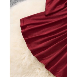 Plus Size - Elegant Plus Size V-Neck Long Sleeve Top with Heart Waist Belt - Stretchy Solid Color, Asymmetrical Hem, All-Season Fashion, Versatile for Casual or Formal Wear, Versatile Fashion | Asymmetrical Hemline | Comfortable Fit