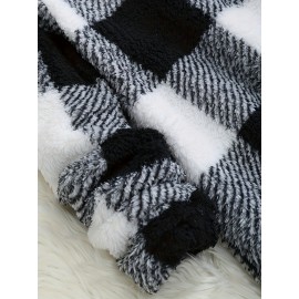 Plus Size - Women'S Plus Size Plaid Sweater - Cozy Fleece-Lined Long Sleeve Round Neck Top with Pockets, Casual Fall/Winter Wear