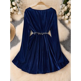 Plus Size, Oudong Selection Christmas Special Elegant Plus-Size Women's Metal Belted Top