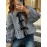 Plus Size - Women'S Plus Size Checkered Lace-Up Blouse - Casual Long Sleeve Crew Neck Top with Tie Detail, Black & White Gingham Pattern, Loose Fit for Spring/Summer/Fall, Plus Size Blouses