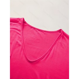 Large Size V-Neck Pocket Irregular Hem Short-Sleeved Top T-Shirt Two-Piece Set