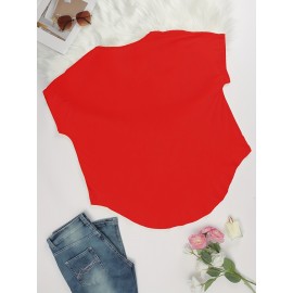 Large Size V-Neck Pocket Irregular Hem Short-Sleeved Top T-Shirt Two-Piece Set