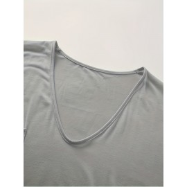 Large Size V-Neck Pocket Irregular Hem Short-Sleeved Top T-Shirt Two-Piece Set