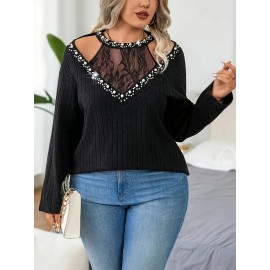 Plus Size, Women's Plus-Size Elegant Faux Two-Piece T-Shirt with Lace Panel & Button Neckline - Long Sleeve Blouse, Round Neck, Short Jacket-Like Collar, Machine Washable Spring/Fall/Spring Transition Top for Weddings, Parties & Formal Events, Blouses For Women Elegant Classy, Fall Clothes For Women, Tops For Women, Ladies Tops And Blouses, Tops For Women Elegant Classy, Womens Tops And Blouses, Evening Tops For Women, Fall Plus Size Women Clothes, Womens Clothes,