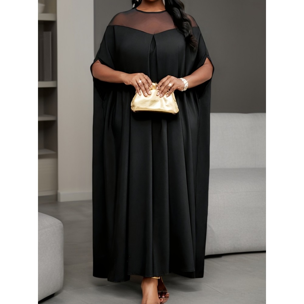 Plus Size - Plus Size, Women'S Elegant Formal Party Dress - Flowy Long Evening Gown with Round Neck, Non-Stretchy Fabric for Weddings, Galas, Business Events - All-Season Formal Attire, Formal Dresses, Wedding Guest Attire, Graceful Silhouette, Sophisticated Craftsmanship, Gala Attire, Stylish Eveningwear, Premium Material, Fashionforward Women