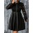 Plus Size - Women'S Elegant Black Lace Long Sleeve Dress with Contrast Lace Detail - Loose Fit, Stand Collar, Regular Sleeve, Mid-Length, All-Season Casual to Semi-Formal Wear