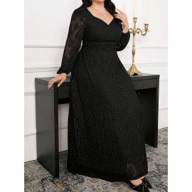Plus Size, Plus Size Women's Dress with Lace-Up Waist for Look, Elegant Business Deep V-Neck Light Gray Autumn Winter Wedding Banquet Dress