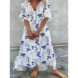 Women's Short Sleeve V Neck Floral Print Dress