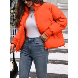 Women's Plus Size Winter Elegant Outerwear Coat - Full-Length Zipper Front Closure, Stand Collar H-Line Silhouette, Machine Washable Solid Color Jacket for Cold Weather, Casual & Dressy Occasions