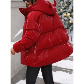 Women's Winter Hooded Jacket - Non-Stretch Outer Coat, Full-Length Zipper Front Closure, Machine Washable Cold Weather Outerwear for Everyday & Formal Events - Women's Outerwear, Ladies Winter Coats, Sleek Fabric Design, Classic Coat, Durable Material, Professional Women