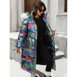 Plus Size - Plus Size, Women'S Plus Size Winter Jacket - Elegant Hooded Coat with Full-Zip Closure, Non-Stretch Fabric, Long Sleeve Cold Weather Outerwear, Plus Size Friendly (no Belt Needed) - Elegant Outerwear For Everyday & Formal Eve