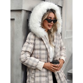 Plus Size - Women'S Heavy-Duty Winter Coat - Thermal Insulated Hooded Jacket with Plaid Pattern, Long Sleeve Outerwear for Cold Weather, Machine Washable (no Belt) - Plus Size Friendly, Winter Jacket, Casual Winter Wear