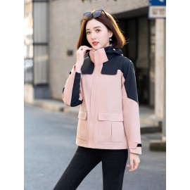 3-in-1 Winter Jacket - Detachable Hood, Casual Fit, Color Block Design with Zip Pockets for Men & Women