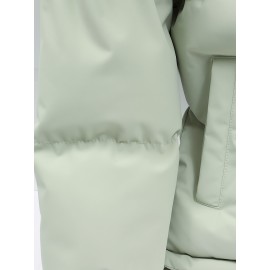 1pc Elegant Women'S Polyester Jacket - Solid Color Crew Neck Long Sleeve with Pockets for Fall/Winter Outdoor Sports and Casual Warmth